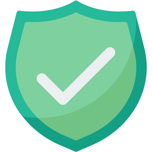 Green shield icon with white checkmark, symbolizing security and approval for smart shopping deals