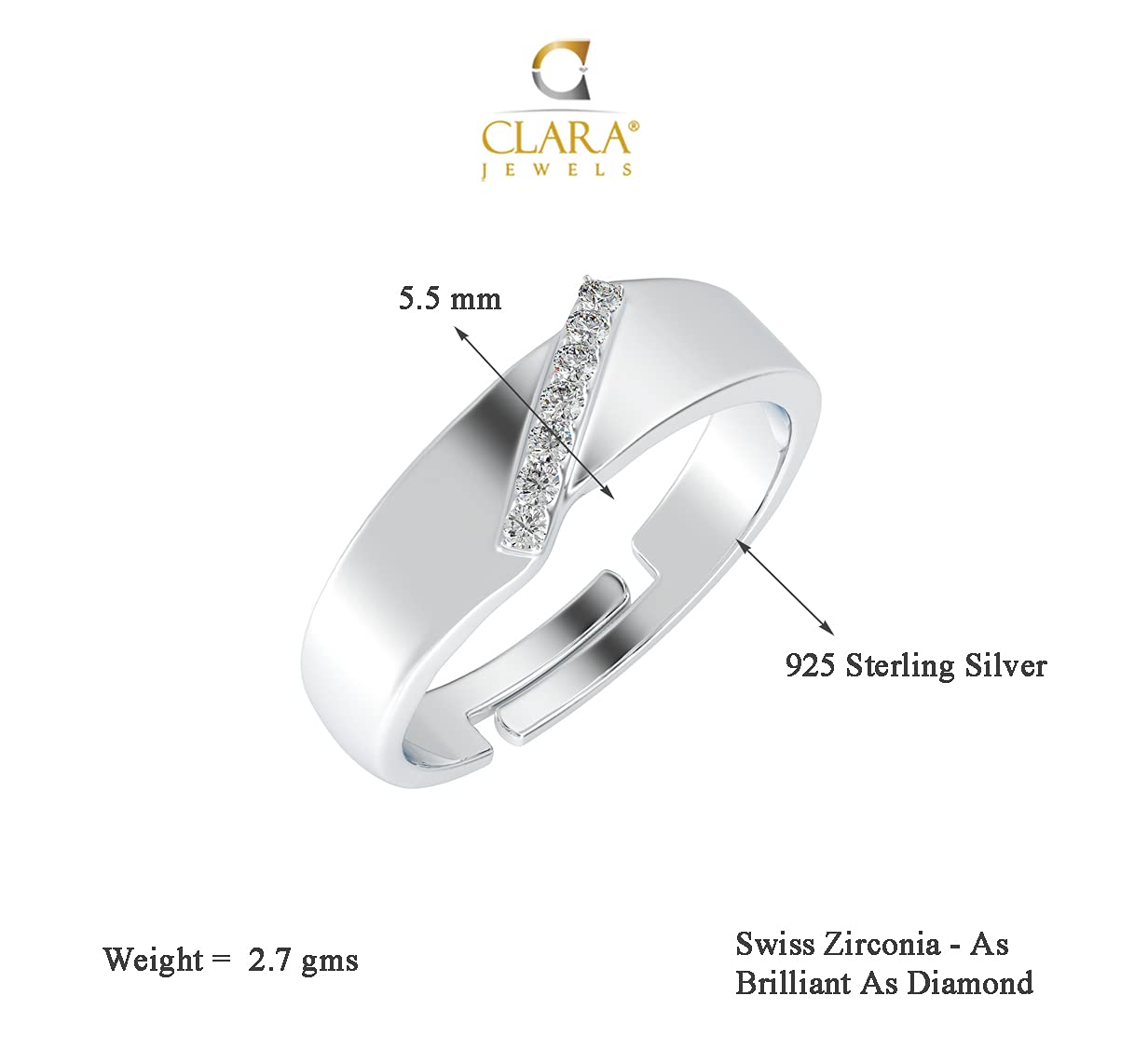 Clara Pure Real 925 Sterling Silver Adjustable Ring Band | Multiple Design Options | Gift for Women and Girls EliteDealsHub