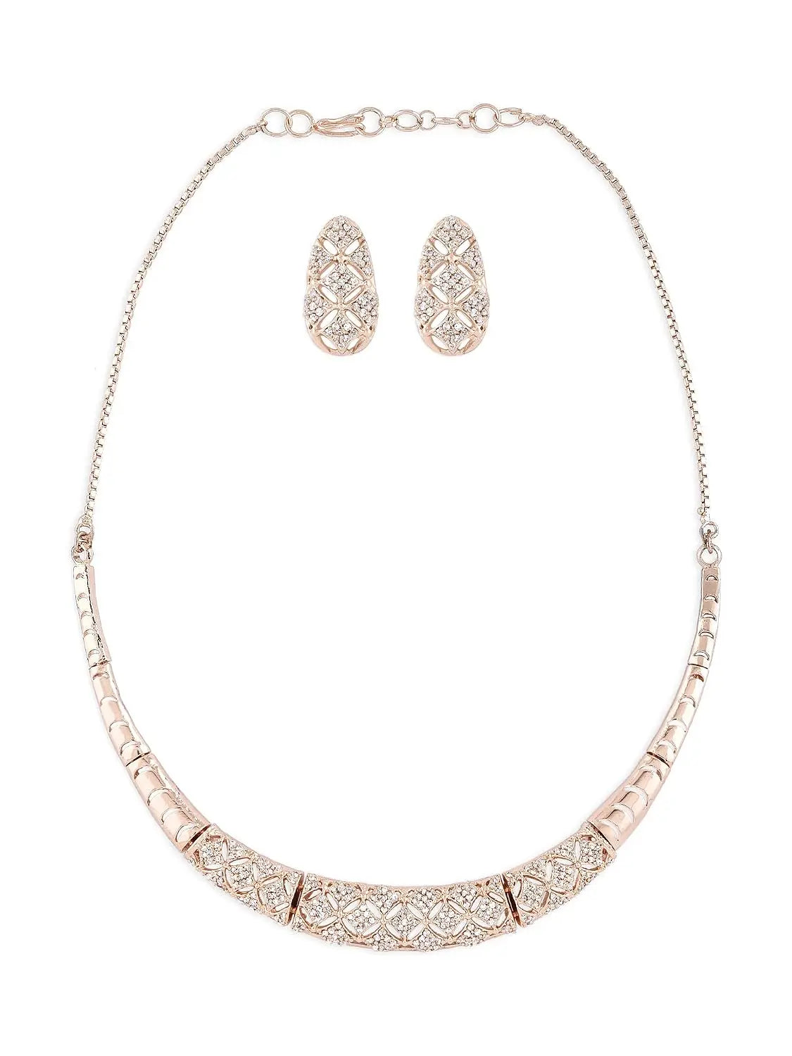 ZAVERI PEARLS Rose Gold Cubic Zirconia Party Bling women necklace earring set EliteDealsHub  761.00 EliteDealsHub