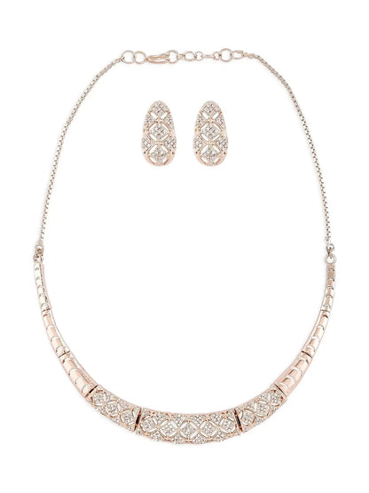 ZAVERI PEARLS Rose Gold Cubic Zirconia Party Bling women necklace earring set EliteDealsHub  761.00 EliteDealsHub
