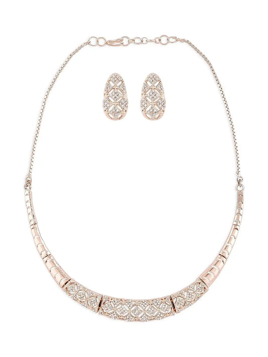 ZAVERI PEARLS Rose Gold Cubic Zirconia Party Bling women necklace earring set EliteDealsHub  761.00 EliteDealsHub
