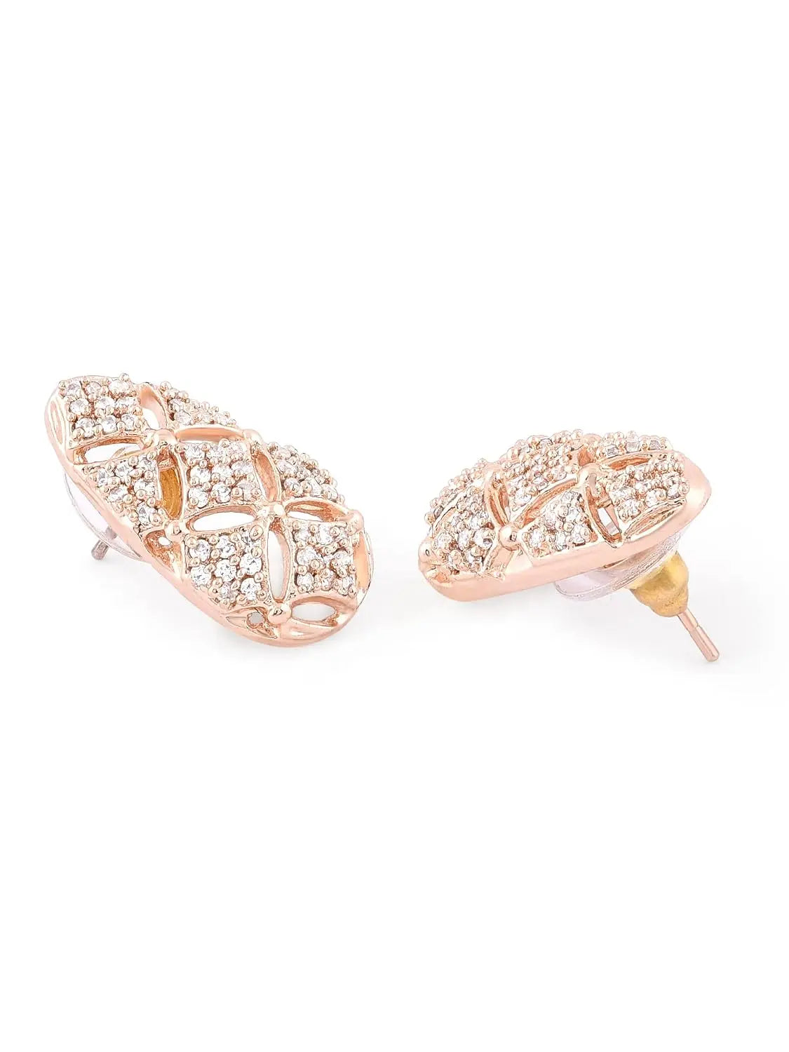 ZAVERI PEARLS Rose Gold Cubic Zirconia Party Bling women necklace earring set EliteDealsHub   EliteDealsHub