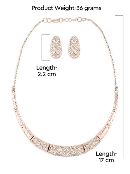 ZAVERI PEARLS Rose Gold Cubic Zirconia Party Bling women necklace earring set EliteDealsHub   EliteDealsHub